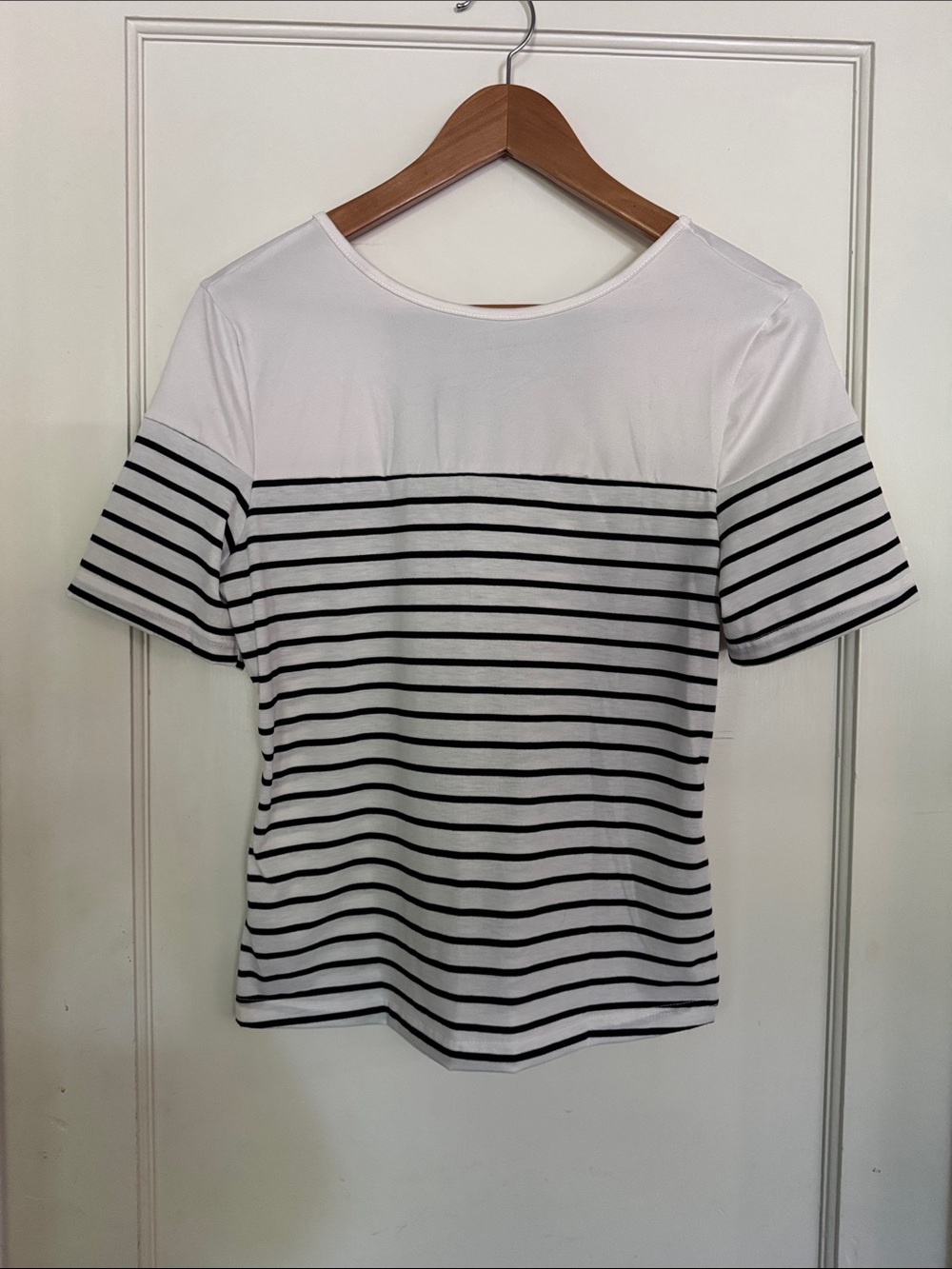 Women's Black & White Striped Short Sleeve Tee